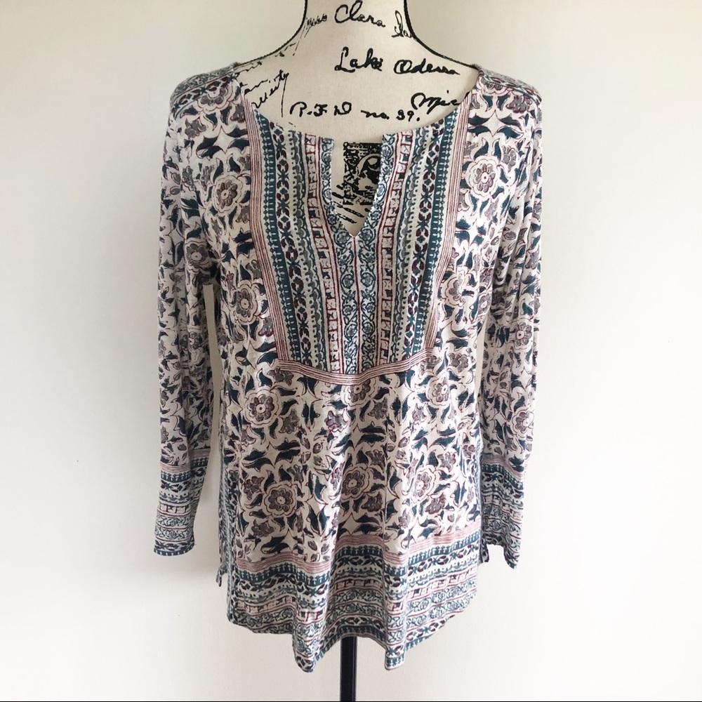 Lucky Brand 3/4 Sleeve Boho Tunic Top B1